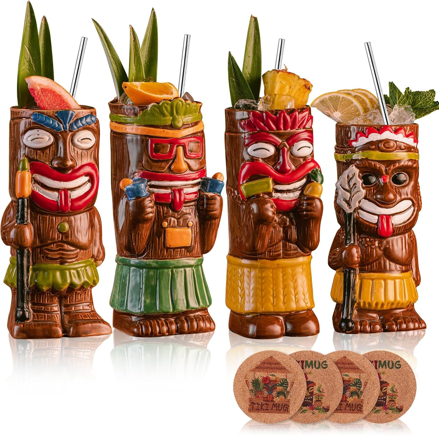 SUN GKOTTA cocktail tiki mugs set of 4 with four mugs for tropical parties