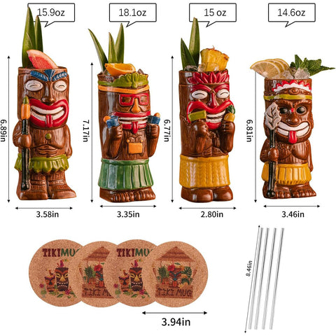 SUN GKOTTA four coasters accompanying the tiki mugs for spill-free entertaining