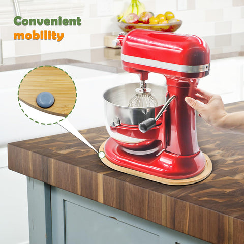 Sun3drucker Bamboo Slider beside KitchenAid 5-8 Qt mixer demonstrates sliding action.