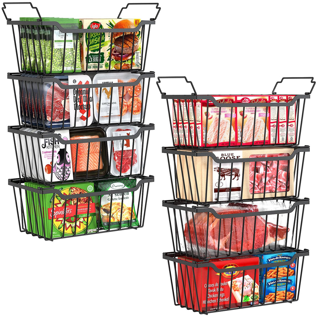 SUNALLY freezer bins front view stacked for easy access