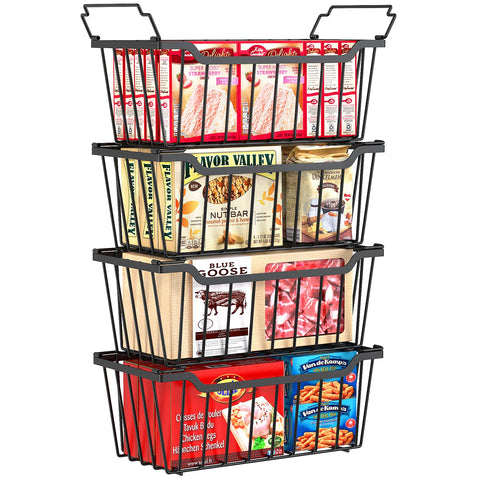 SUNALLY freezer organizer bin stackable front view for easy access.