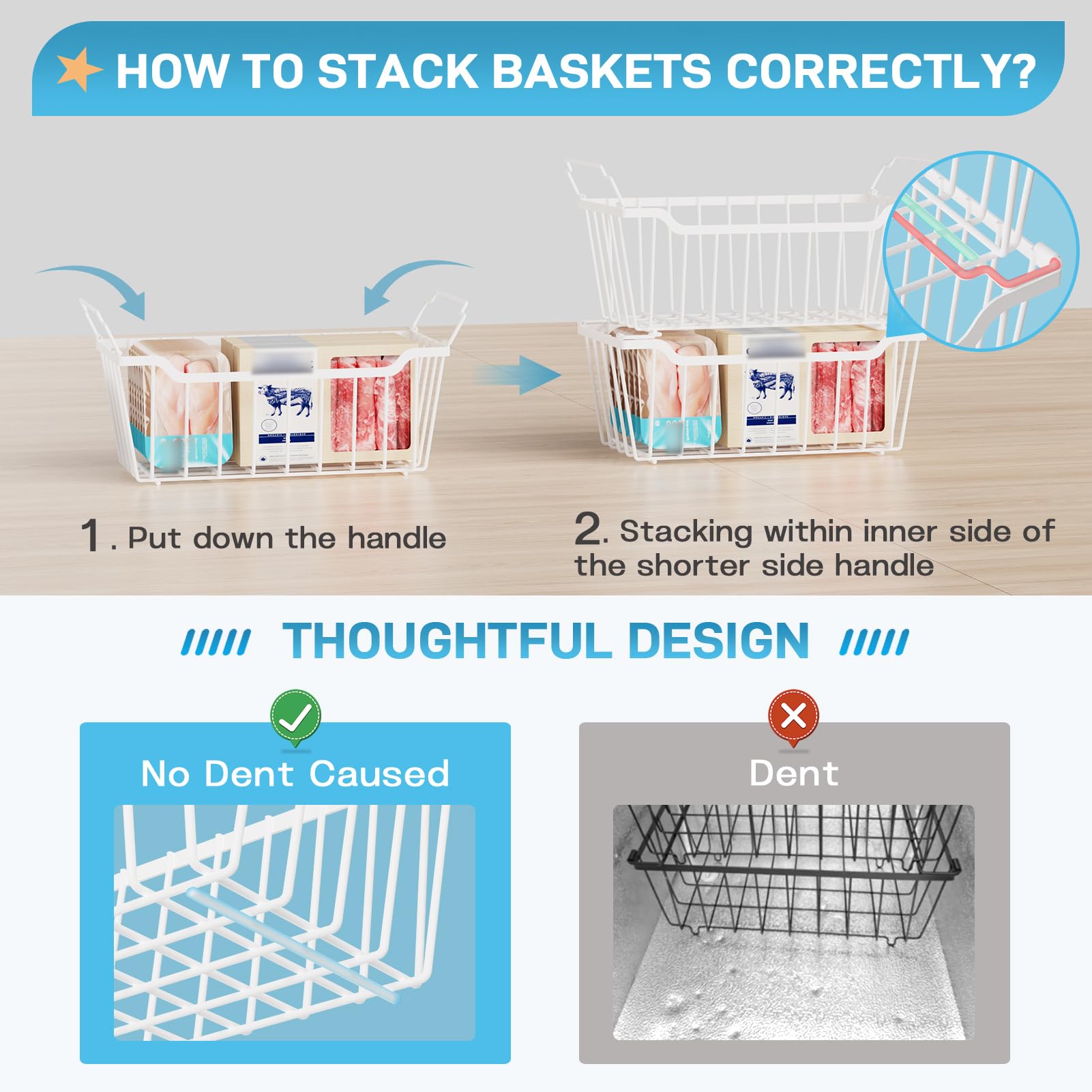 SUNALLY Freezer Organizer Bins with reinforced bottom crossbars stay steady when loaded.