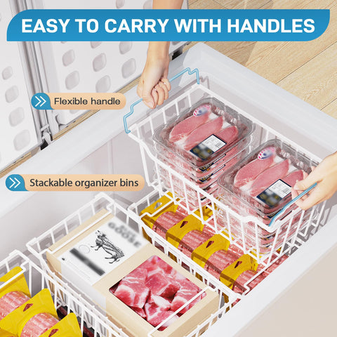 SUNALLY Freezer Organizer Bins feature sturdy handles for easy pull and top access.