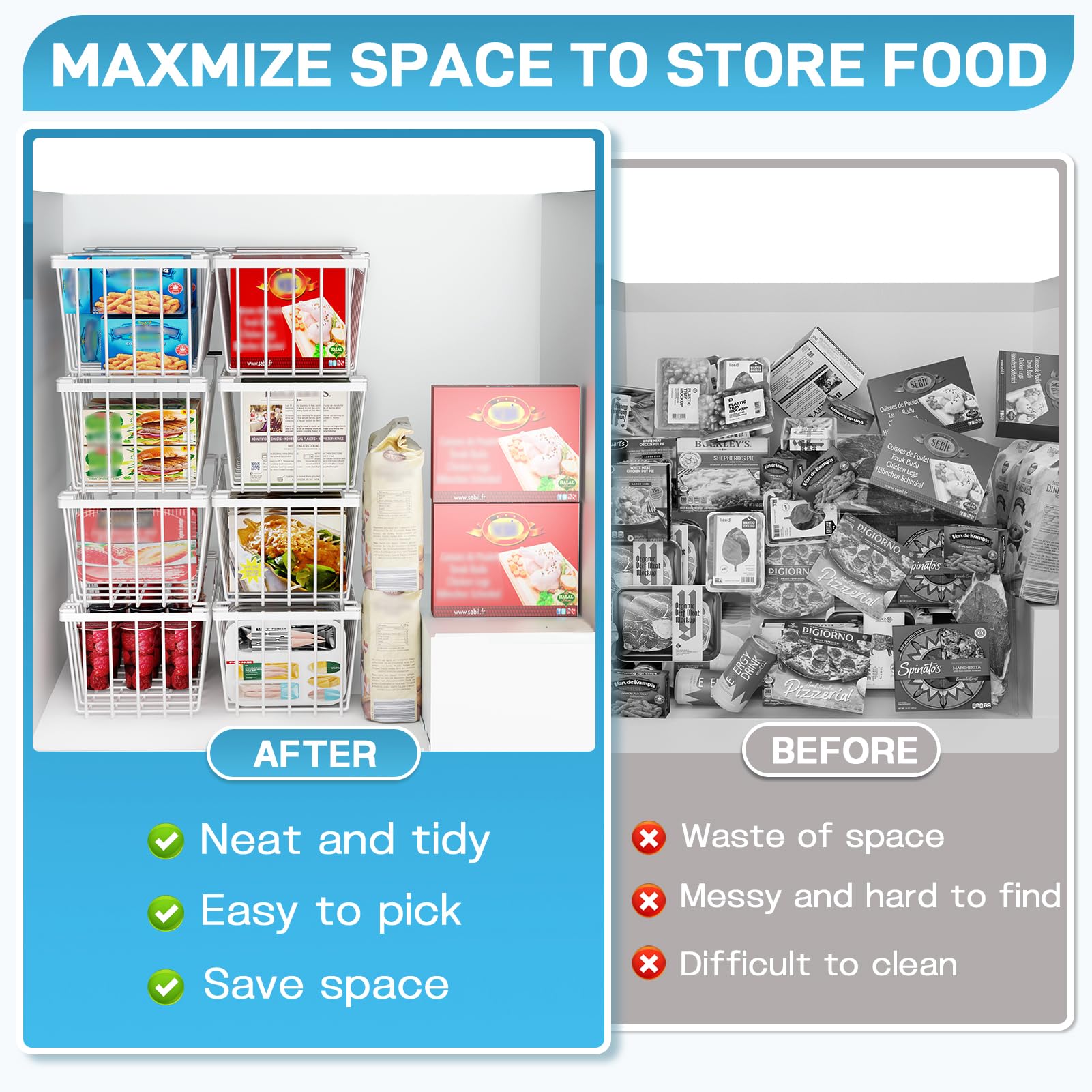 SUNALLY Freezer Storage Bins designed for freezing; maintain shape for produce and meals.