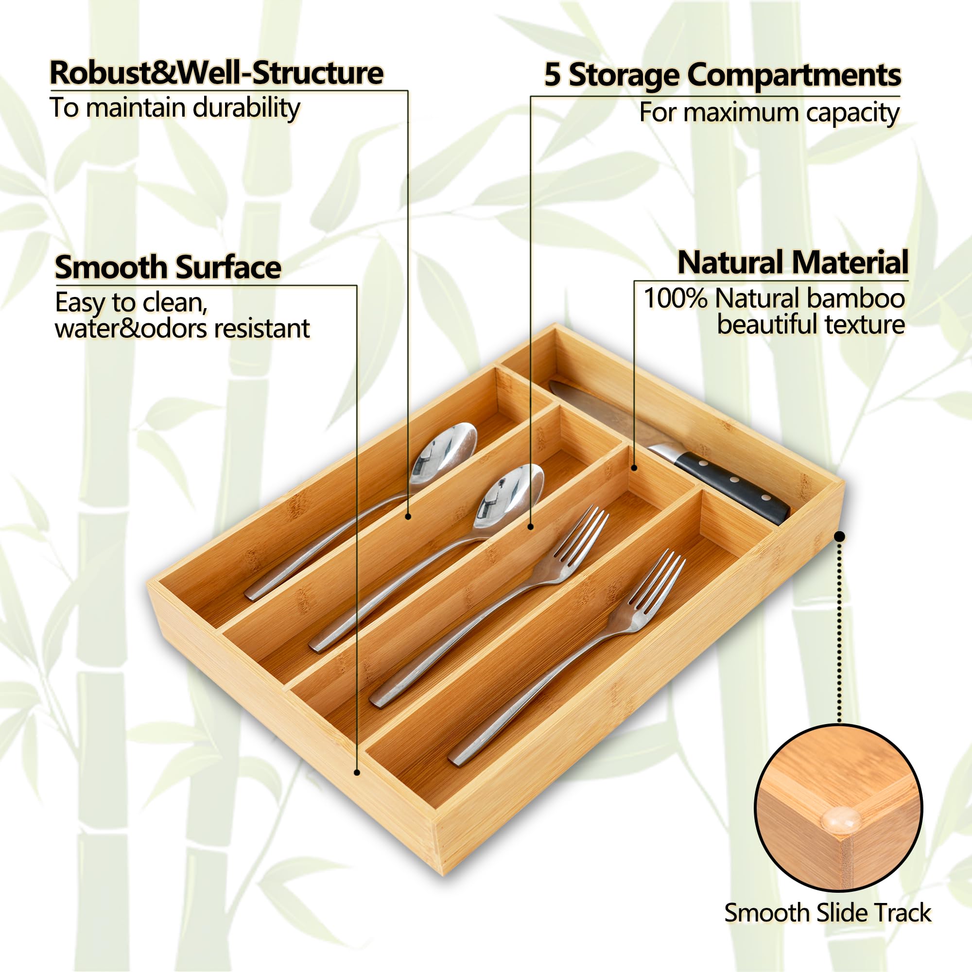 SUNBREATH Silverware Organizer with anti-slip feet stays steady
