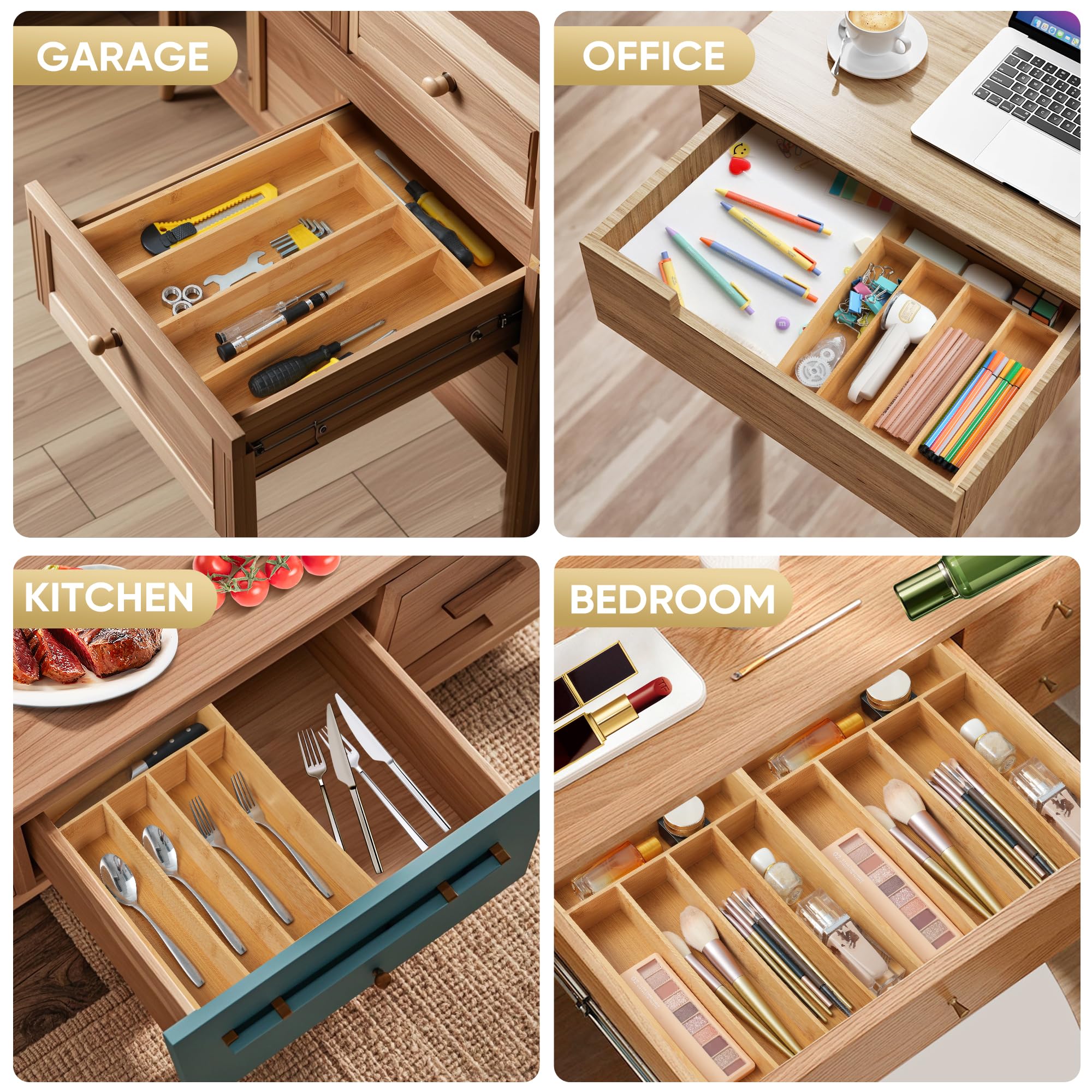 SUNBREATH versatile organizer fits kitchen or vanity drawers
