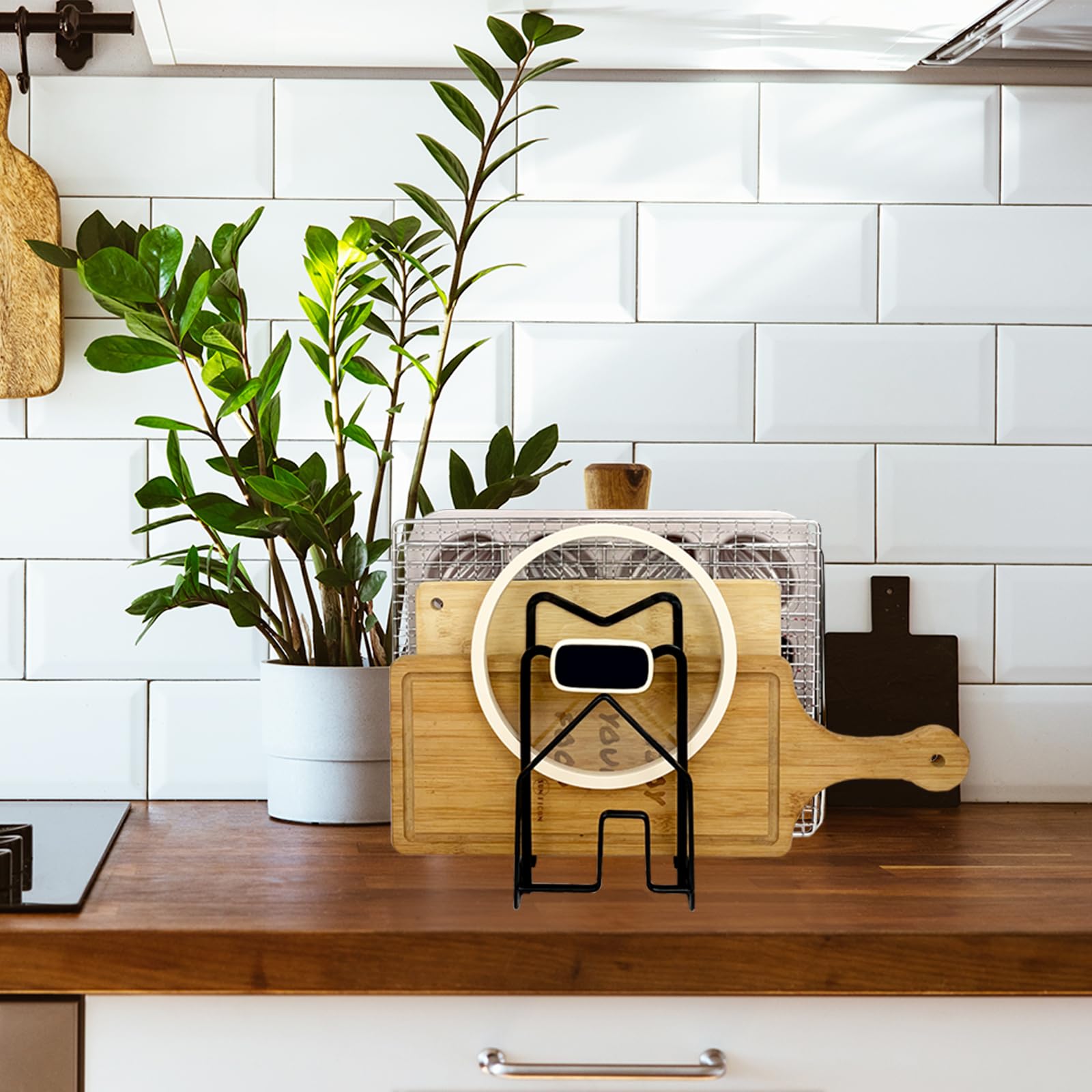 SUNFICON countertop rack keeps small kitchens organized and efficient.