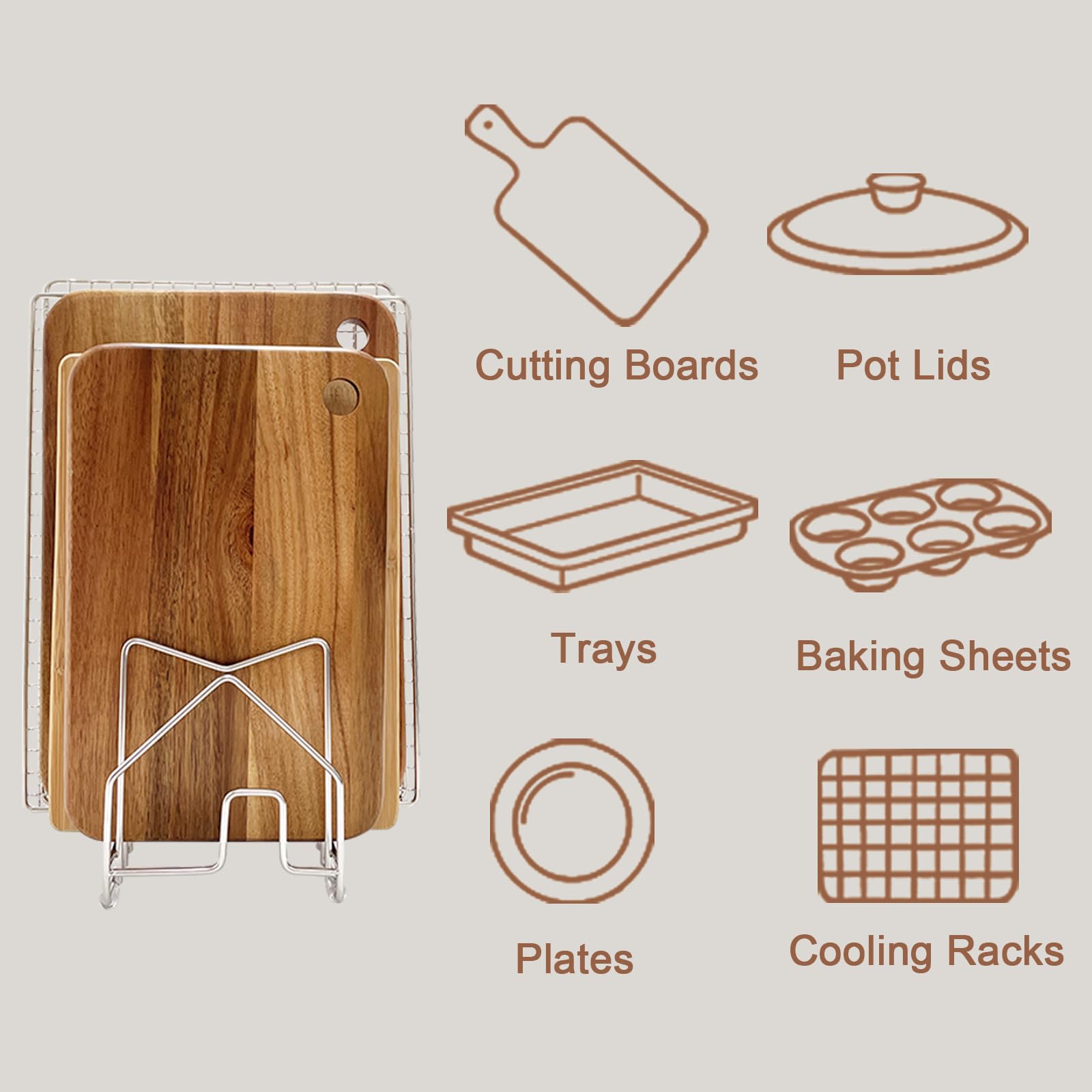 SUNFICON storage solution for lids and boards viewed in tilt-angle shot