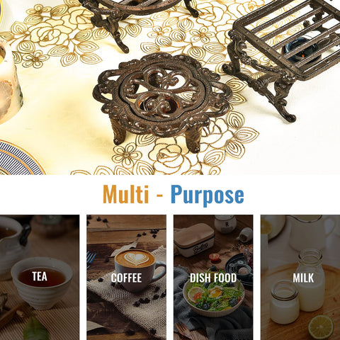 Sungmor cast iron trivet protects surfaces from heat during meals.