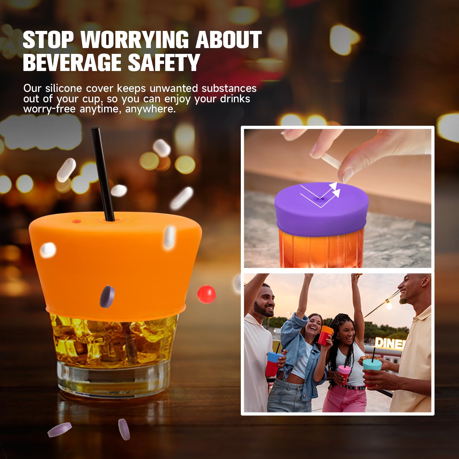 SUNGRACE cover with pre-cut straw hole for sipping outdoors without spills