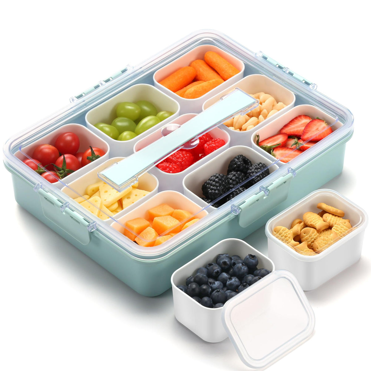 Sunhanny Snackle Box with nine compartments and lids for organized snacking on the go.