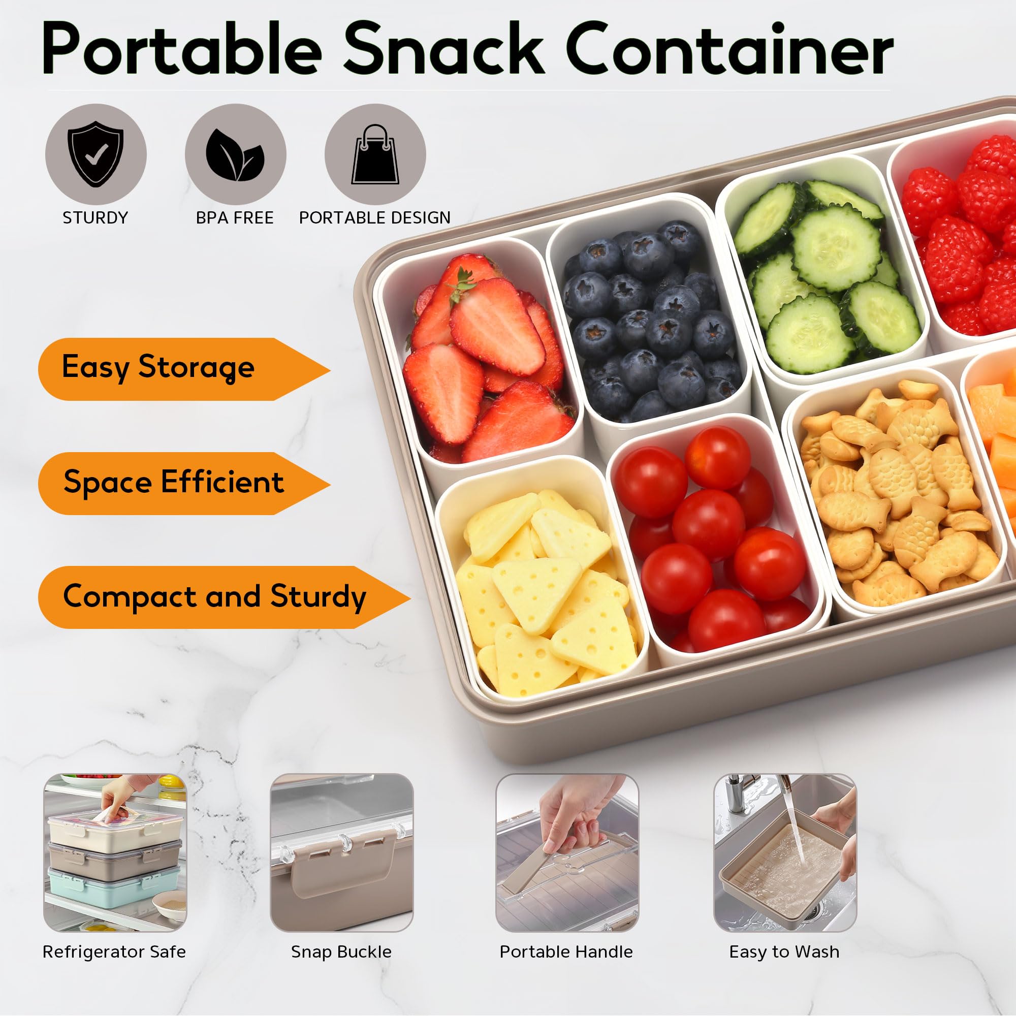 Sunhanny Snackle Box stackable compartments save space on countertops and in fridges