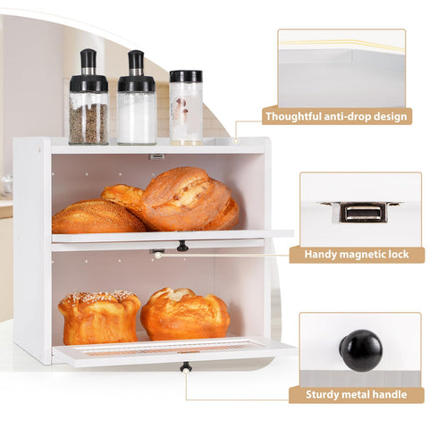 Sunhoo bread box door open displaying double-layer interior for organized storage
