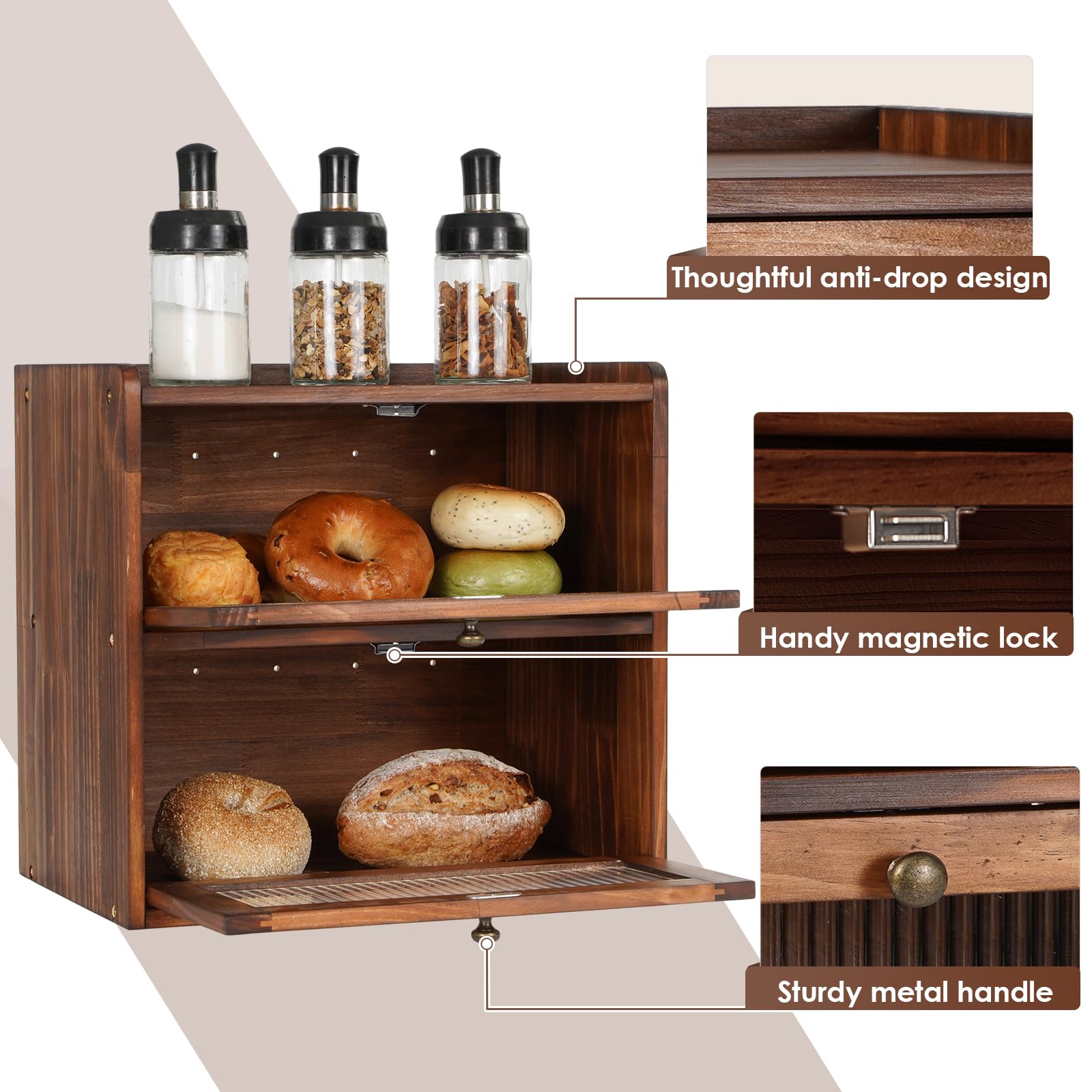 Sunhoo bread box magnetic door keeps contents clean