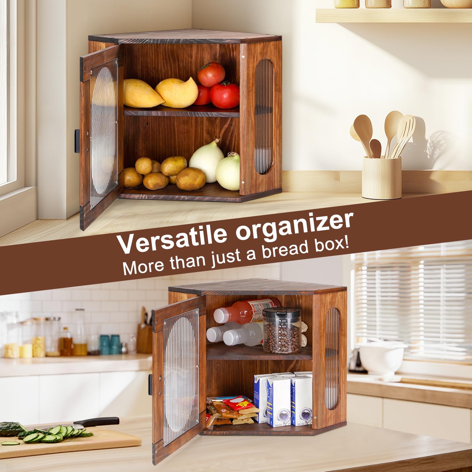 Sunhoo bread box wood texture adds vintage charm to your kitchen