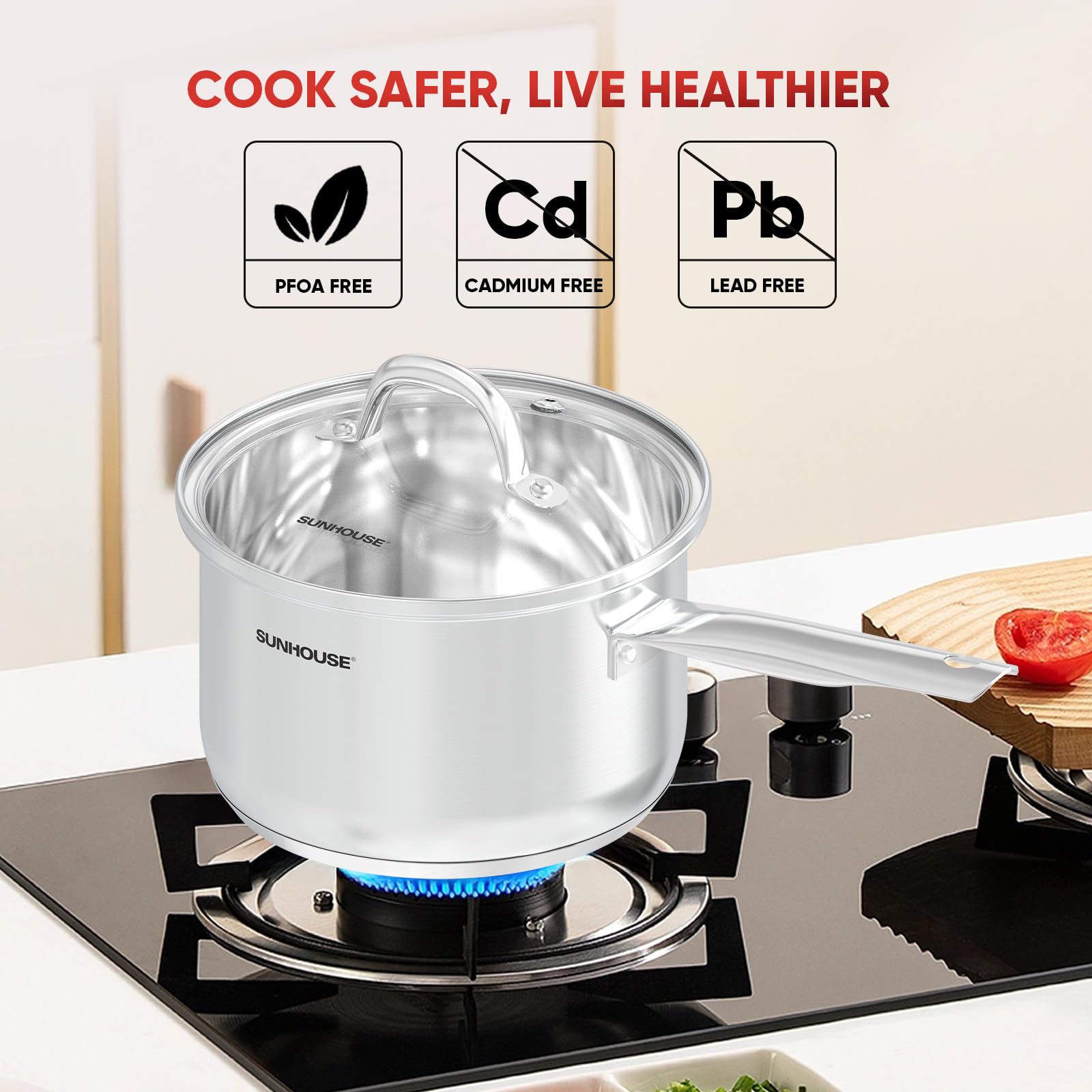 Sunhouse induction-base delivers reliable performance on gas, ceramic, infrared, and induction cooktops.