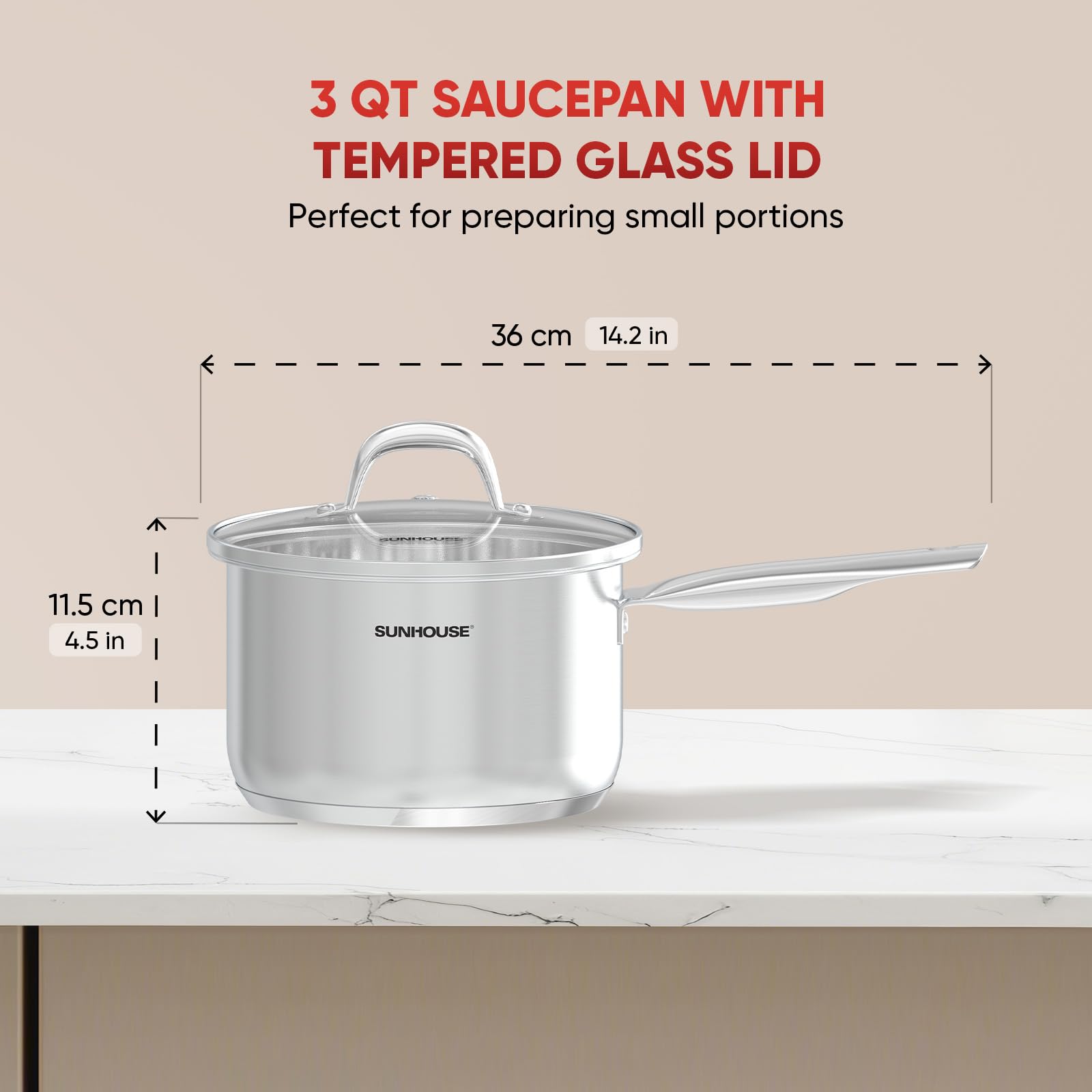 Sunhouse stainless interior offers easy food release for low-oil cooking.