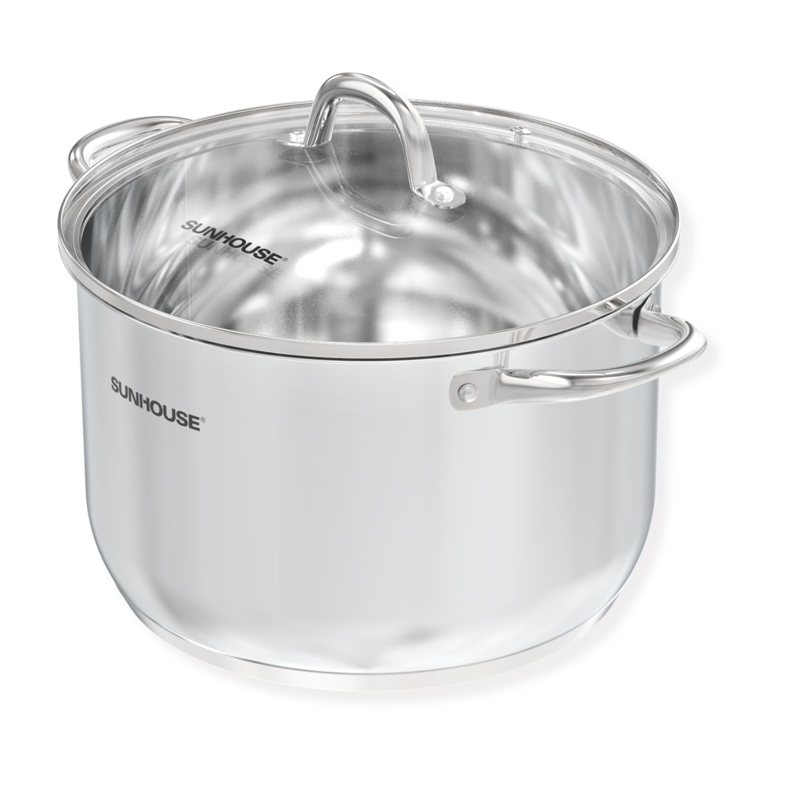 Sunhouse 11qt stock pot with stainless steel body for large batch soups.
