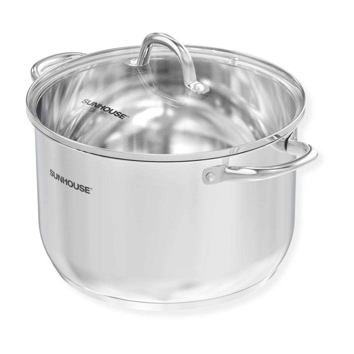 Sunhouse 11qt stock pot with stainless steel body for large batch soups.