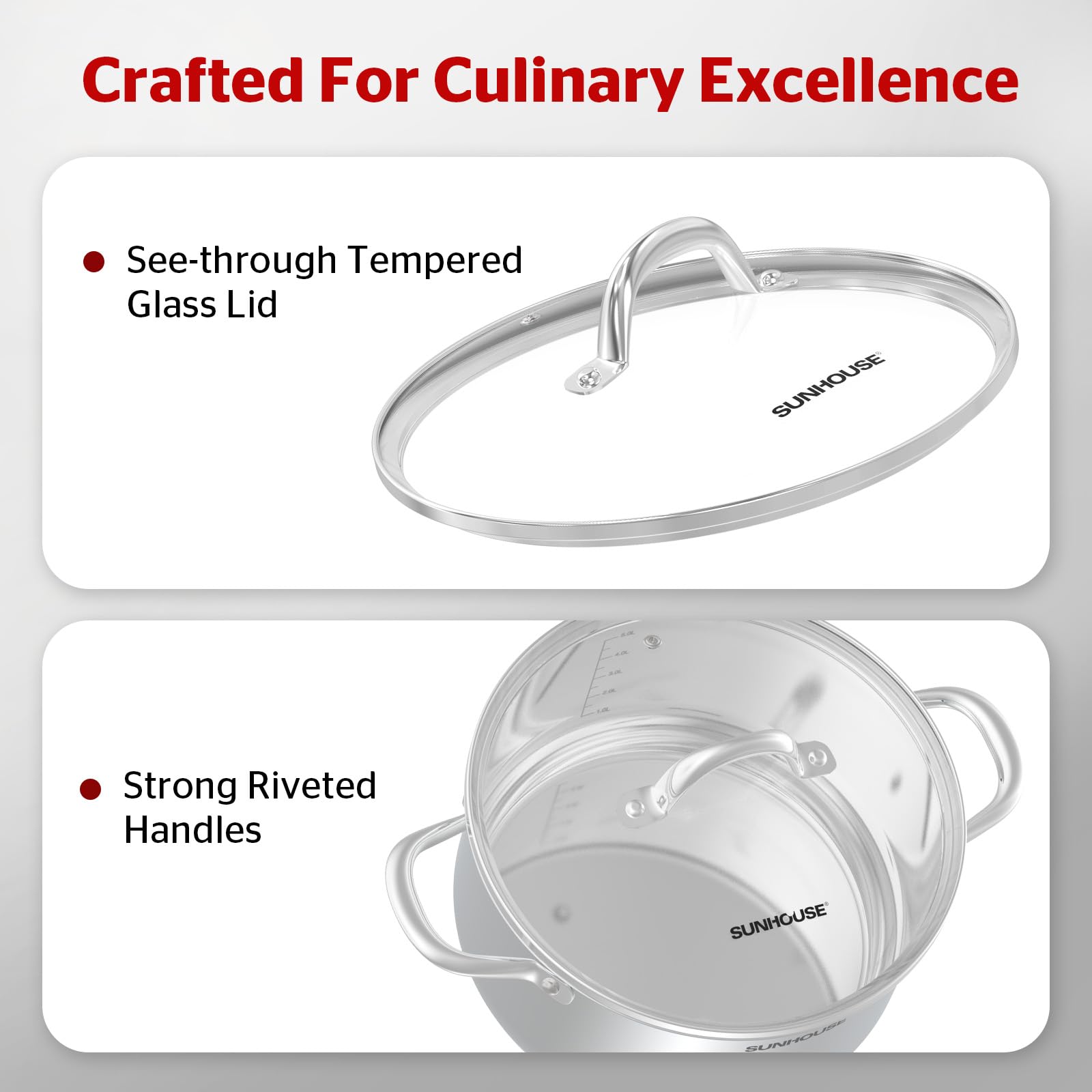 Sunhouse stockpot brushed interior with mirror belt for durable finish.