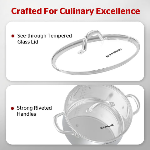 Sunhouse stockpot brushed interior with mirror belt for durable finish.