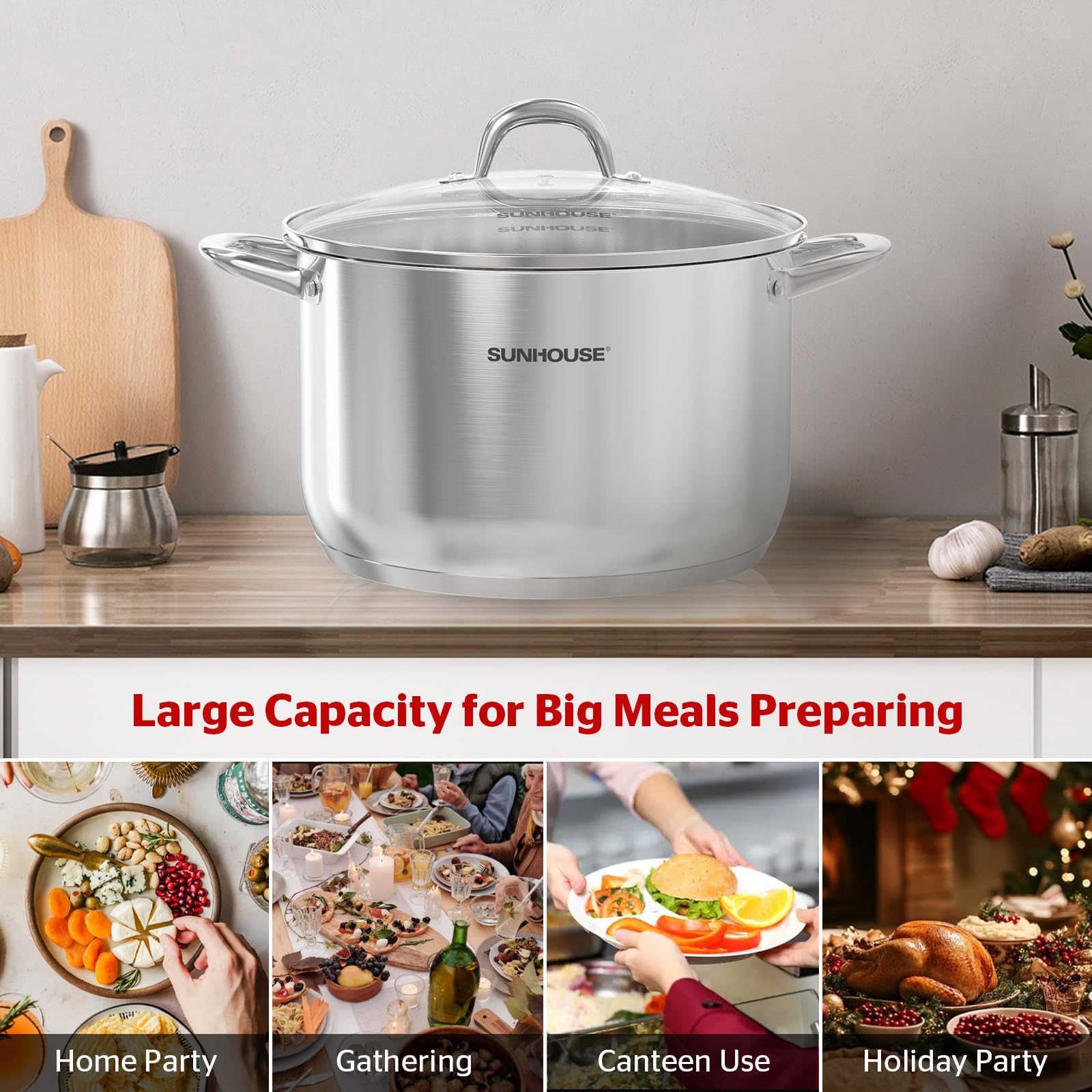 Sunhouse handles and finish simplify cleaning and maintenance after cooking.