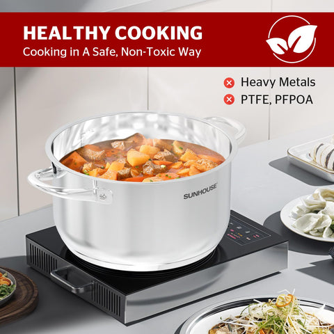 Sunhouse stockpot with induction-compatible base supports versatile cooking methods.
