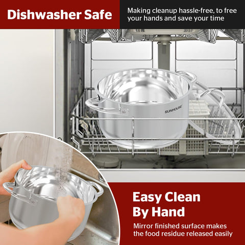 Sunhouse stockpot interior features non-reactive stainless steel for clean flavors.