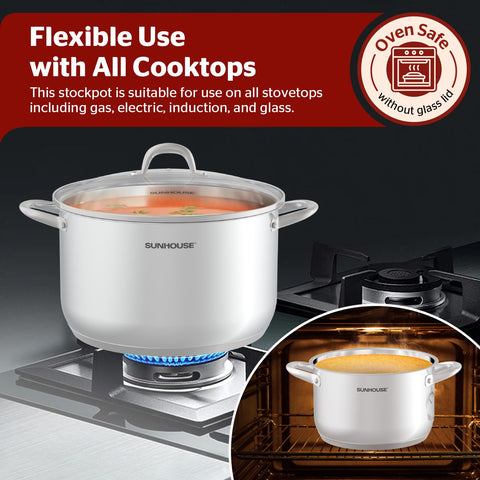 Sunhouse stainless lid fits snugly for efficient heat retention.