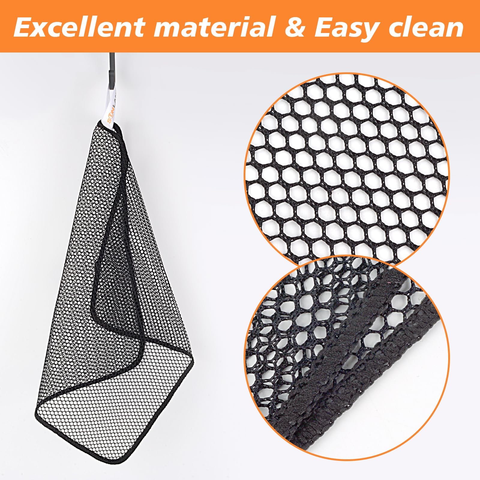 SUNLAND Netted Dish Cloths in black shown on chrome and stainless surfaces.