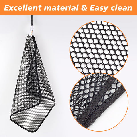 SUNLAND Netted Dish Cloths in black shown on chrome and stainless surfaces.