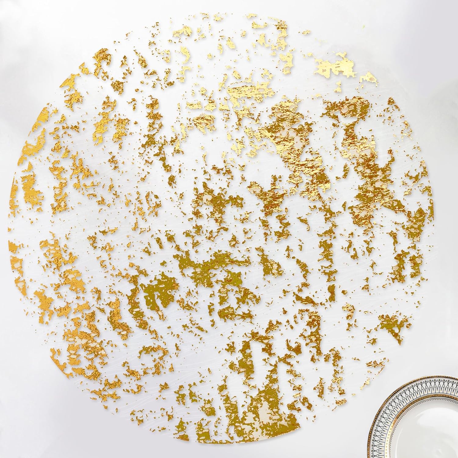 Sunlunckystar gold placemats 13 inch round mesh elevate wedding tables with metallic shimmer.