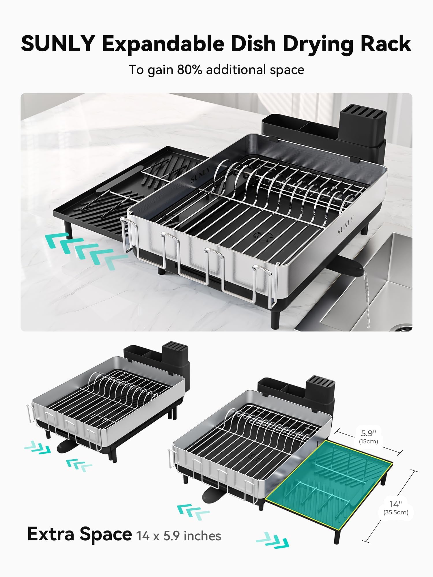SUNLY 304 stainless steel dish rack for rust-proof durability and easy cleaning