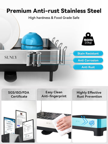 SUNLY dish drying rack with built-in spout for fast drainage