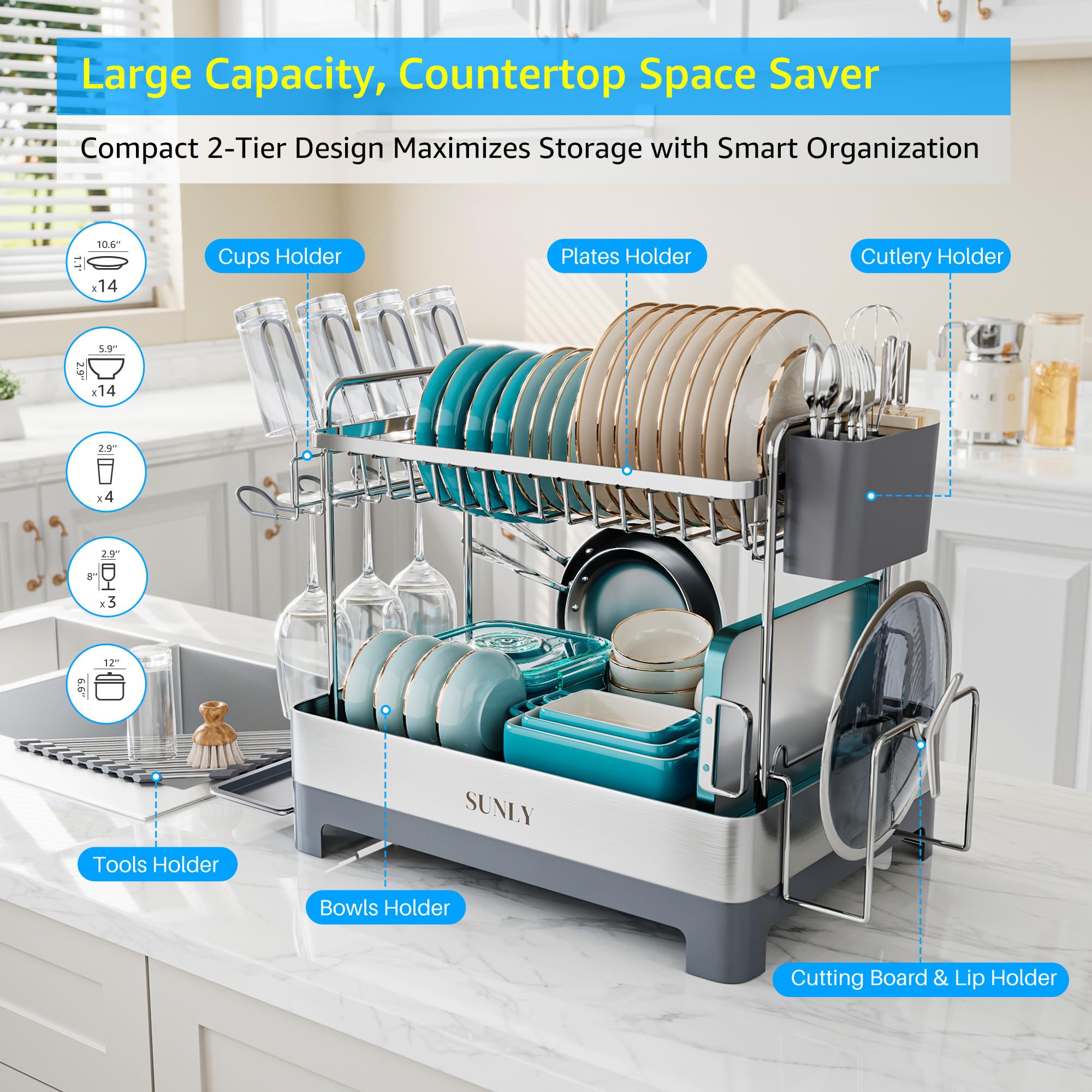 SUNLY extendable drain spout directs water to the sink for a dry counter.