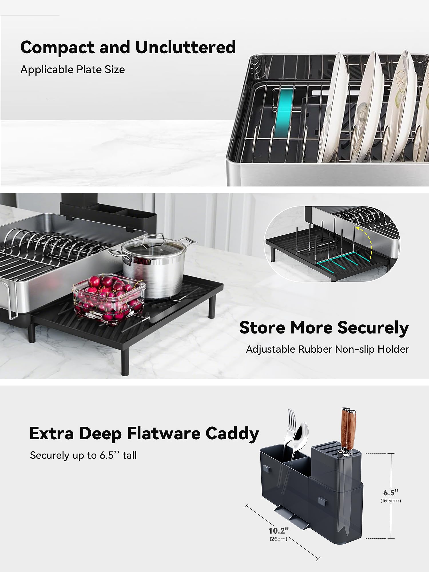 SUNLY extra-deep flatware caddy fits tall knives and utensils