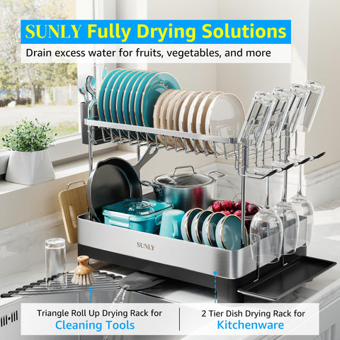 SUNLY large-capacity 2-tier rack organizing plates, bowls, and cups