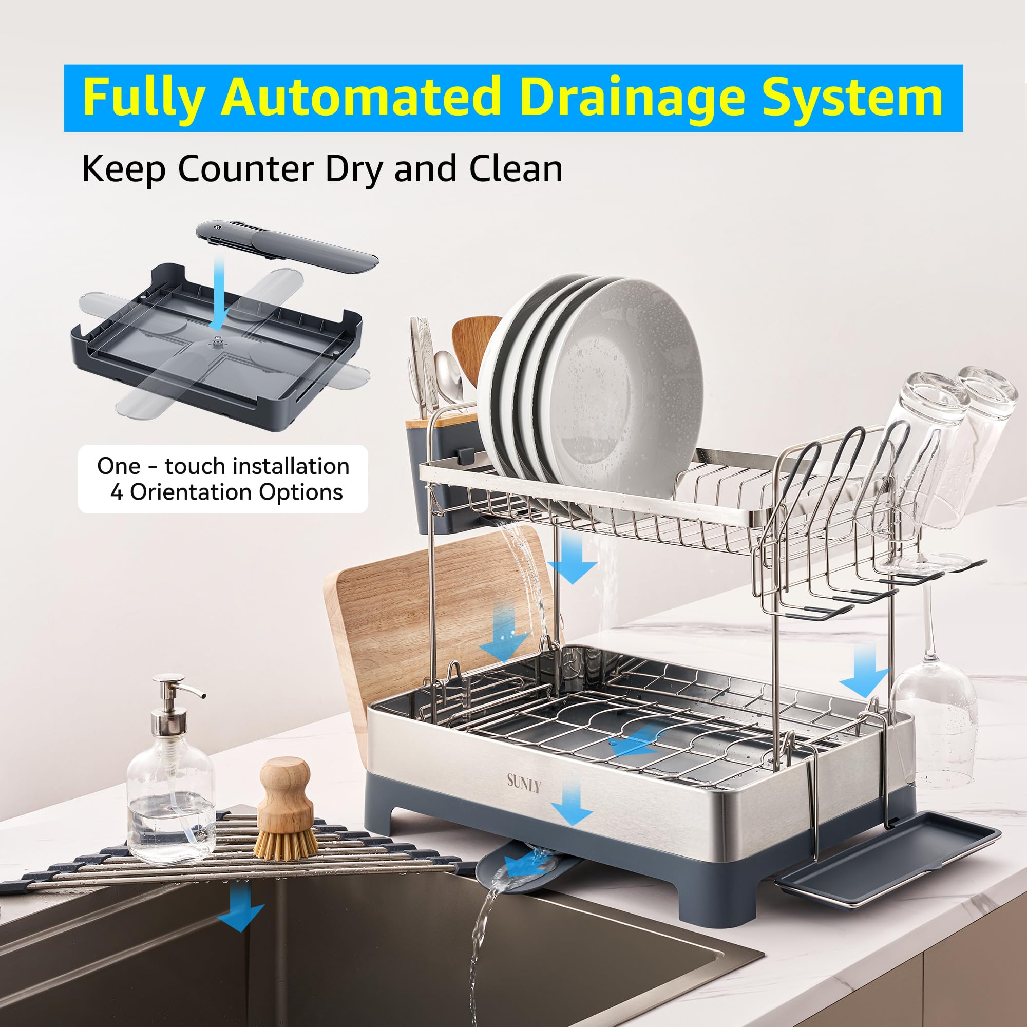 SUNLY organized compartments separate plates, cups, bowls, and utensils for easy access.