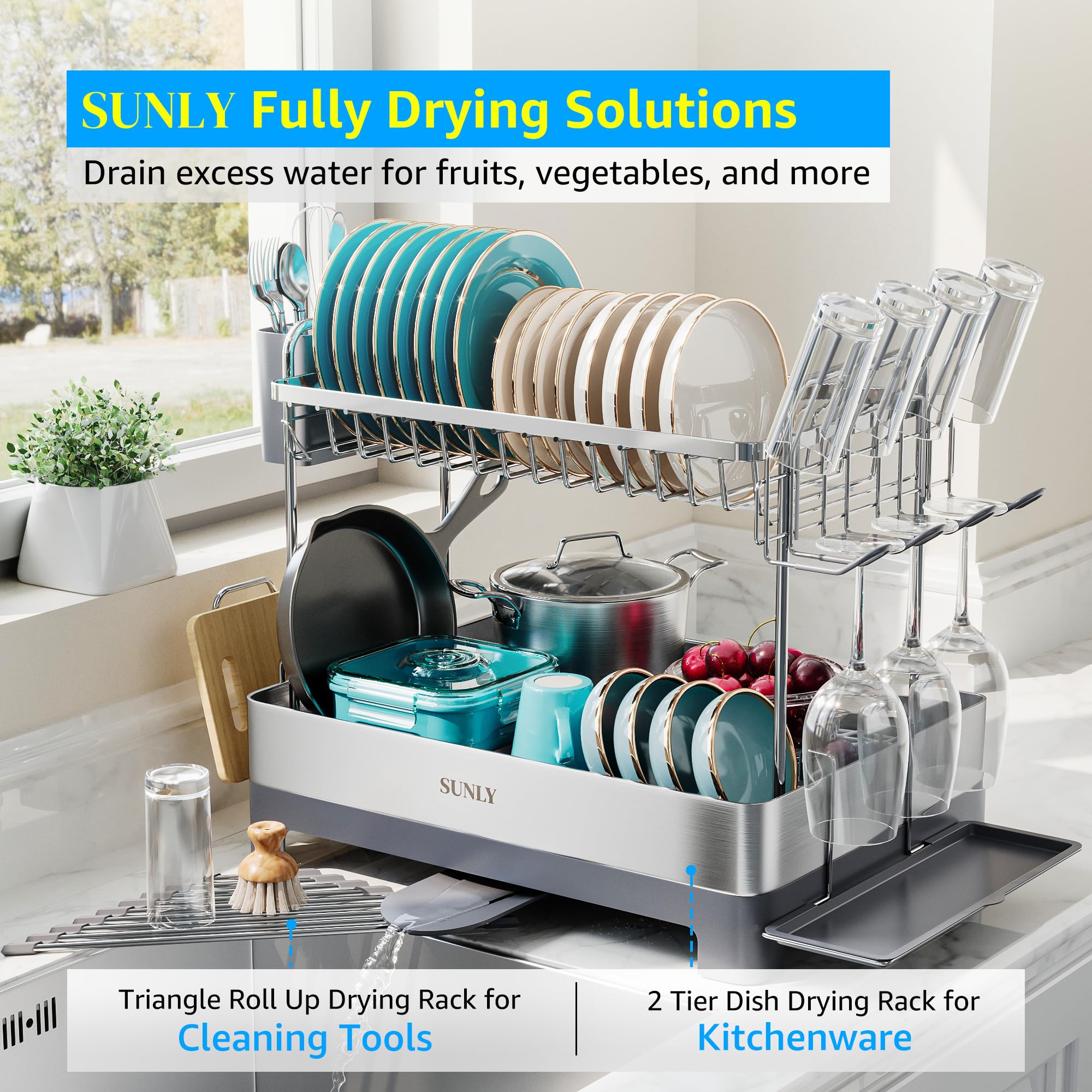 SUNLY stainless steel anti-rust rack stays shiny while supporting heavy dishes.
