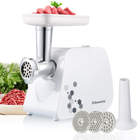 Sunmile electric meat grinder front view, powerful home grinding for burgers.