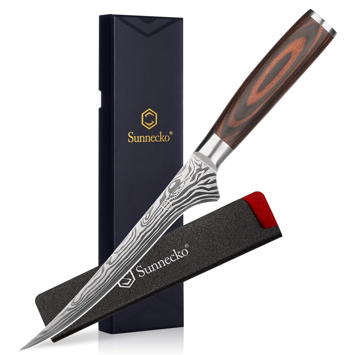 Sunnecko boning knife with a sharp 6-inch edge for precise filleting.
