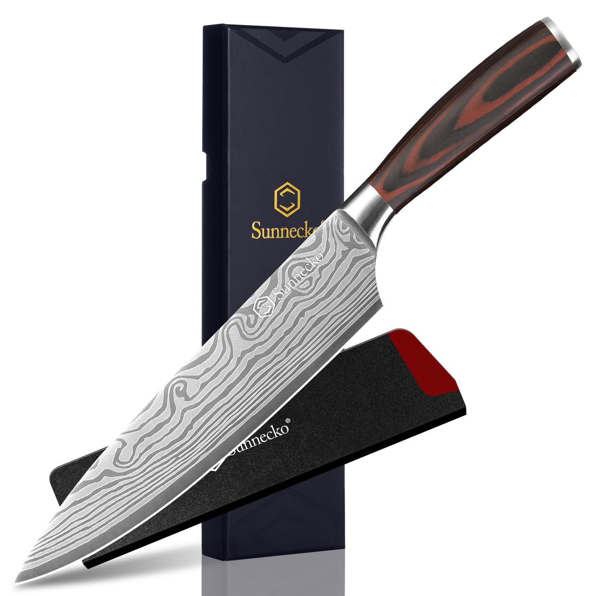 Sunnecko Chef Knife 8-Inch blade closeup showing sharp edge for precise slicing