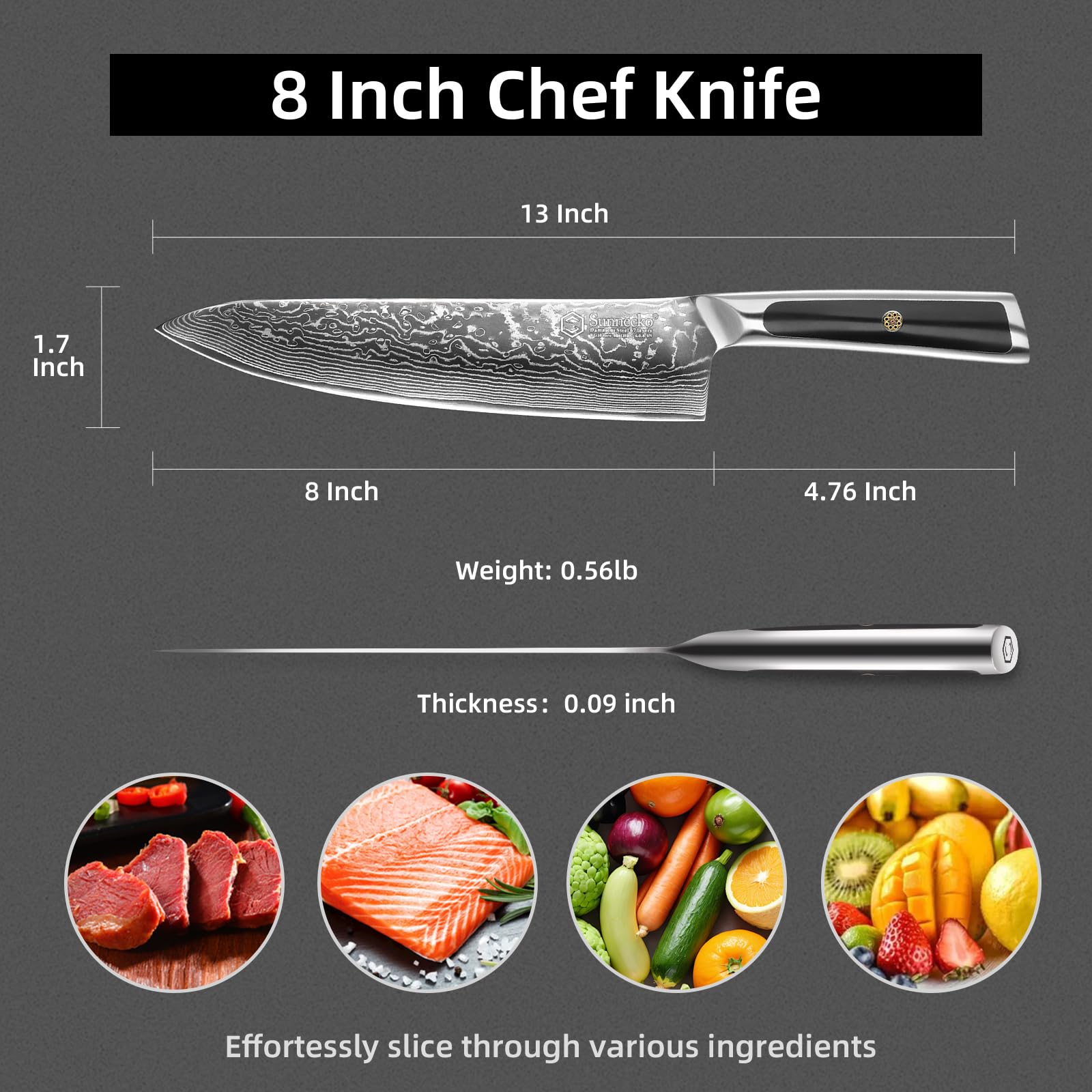 Sunnecko ergonomic full-tang handle providing balanced control during use.