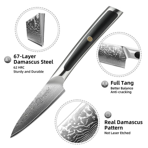 Sunnecko fruit knife with inlaid handle close-up highlights ergonomic grip.