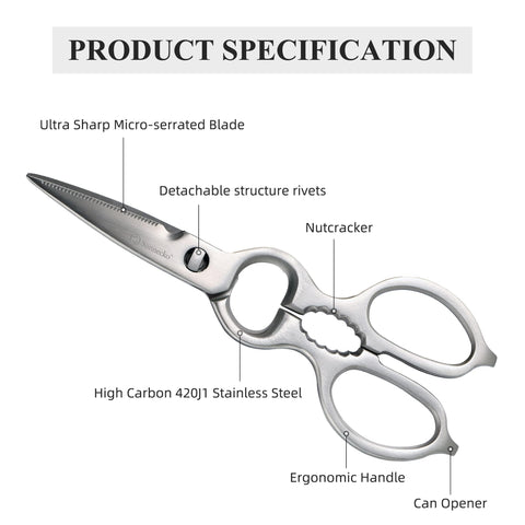 Sunnecko kitchen scissors ergonomic handle for comfortable grip during prep