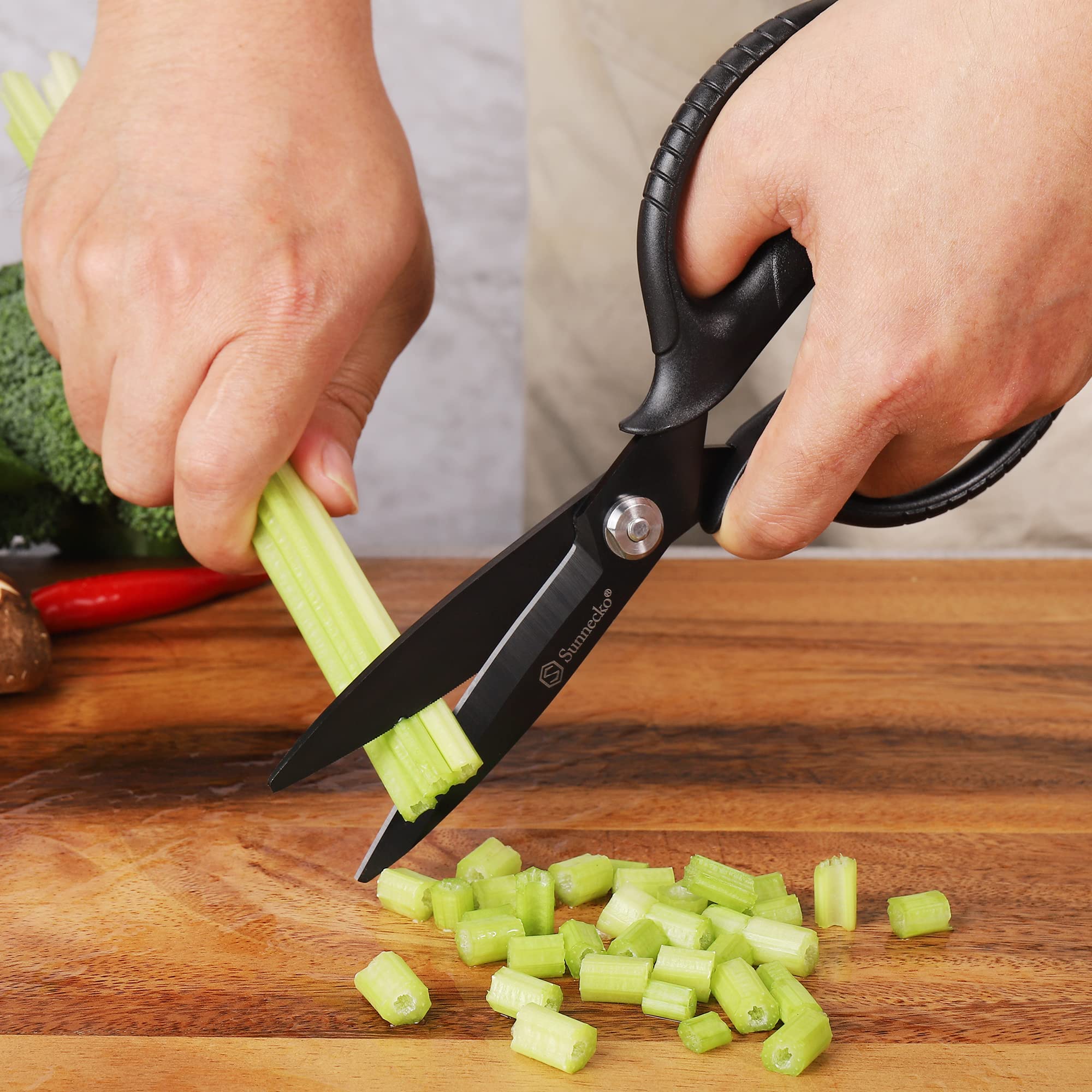 All-purpose Sunnecko scissors handle poultry, fish, and herbs with ease.