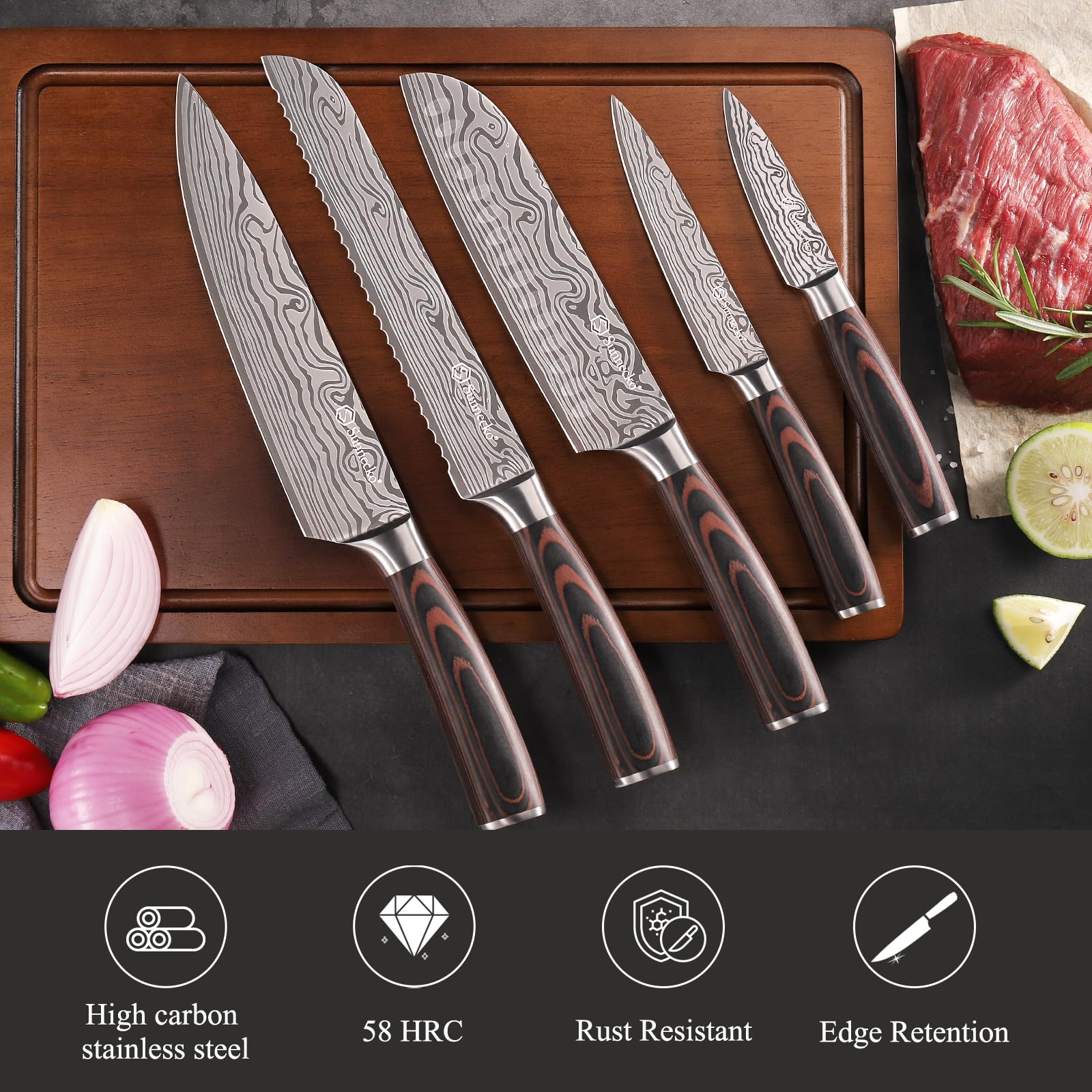 Sunnecko 7-inch Santoku knife for versatile chopping and dicing