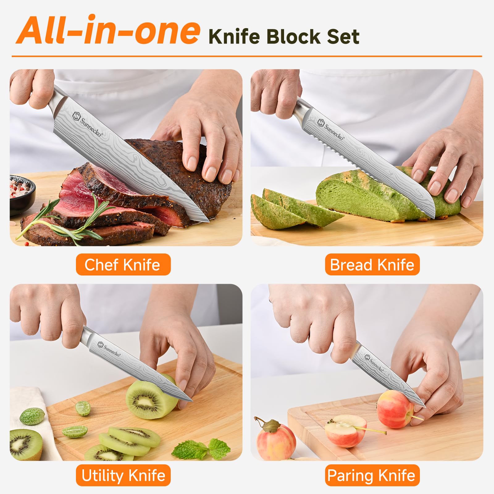 Sunnecko paring knife 3-5 inches for precise trimming.