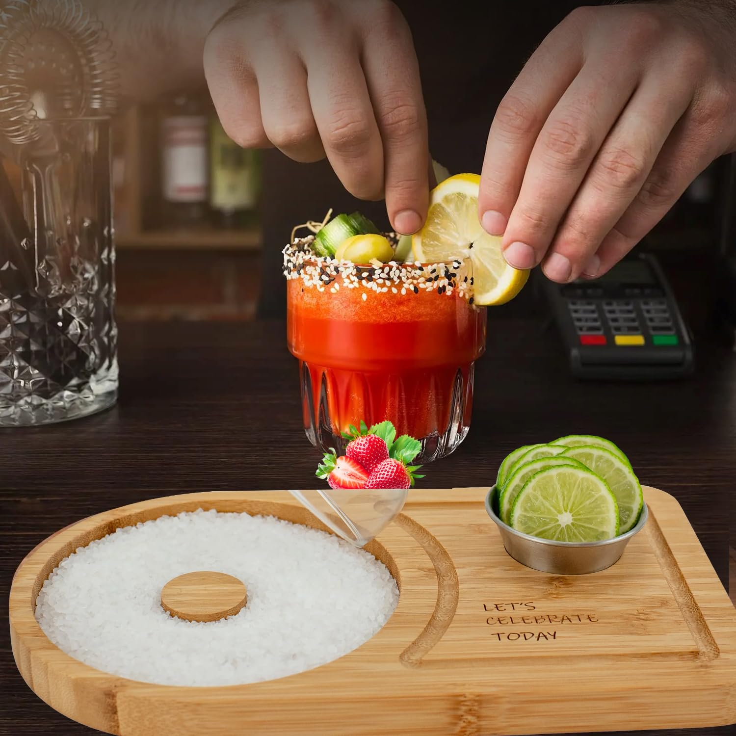 Sunnij's bar accessories on counter elevate home bartending with stylish, durable setup.