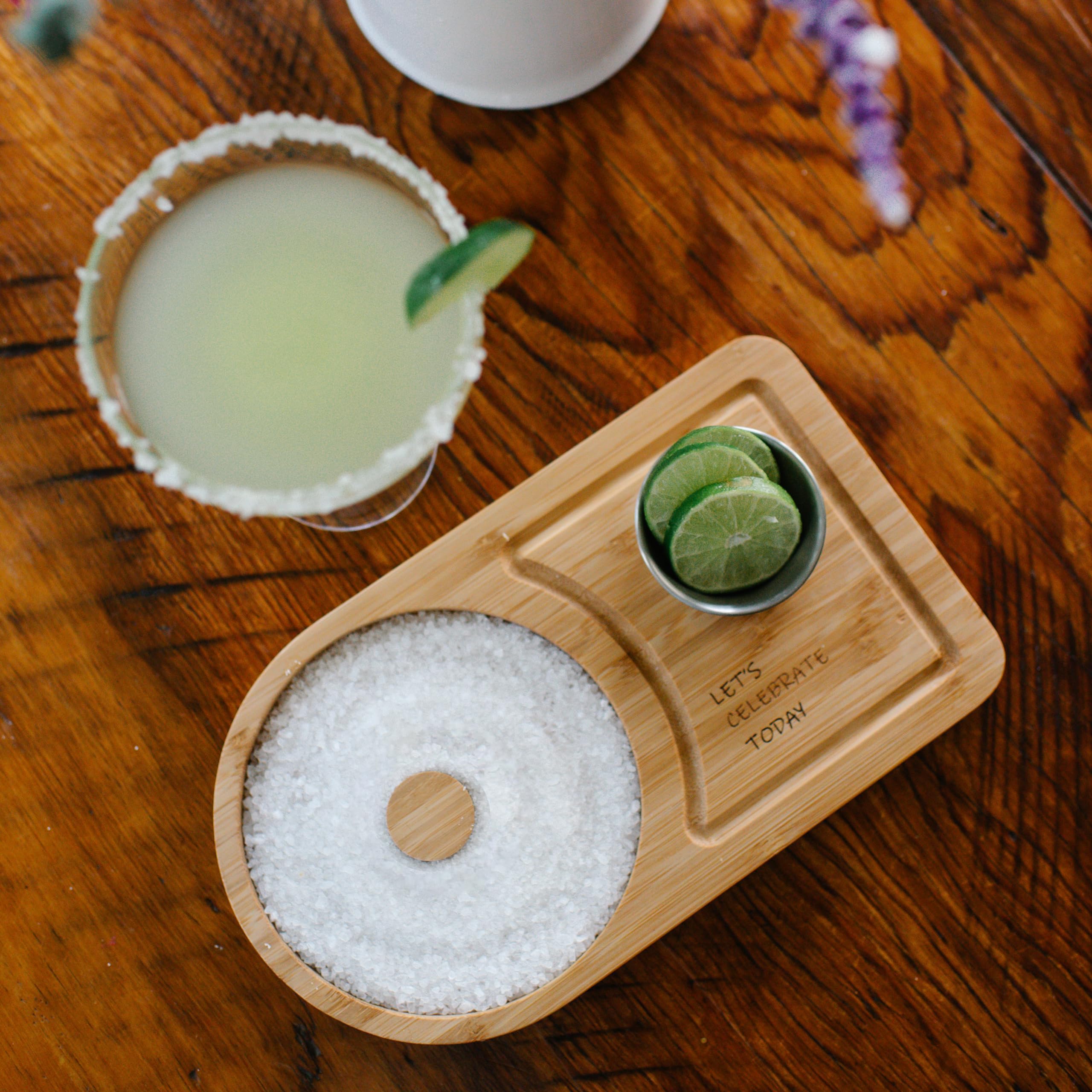 Sunnij's durable wood bar tray keeps tools organized for party-ready cocktails.
